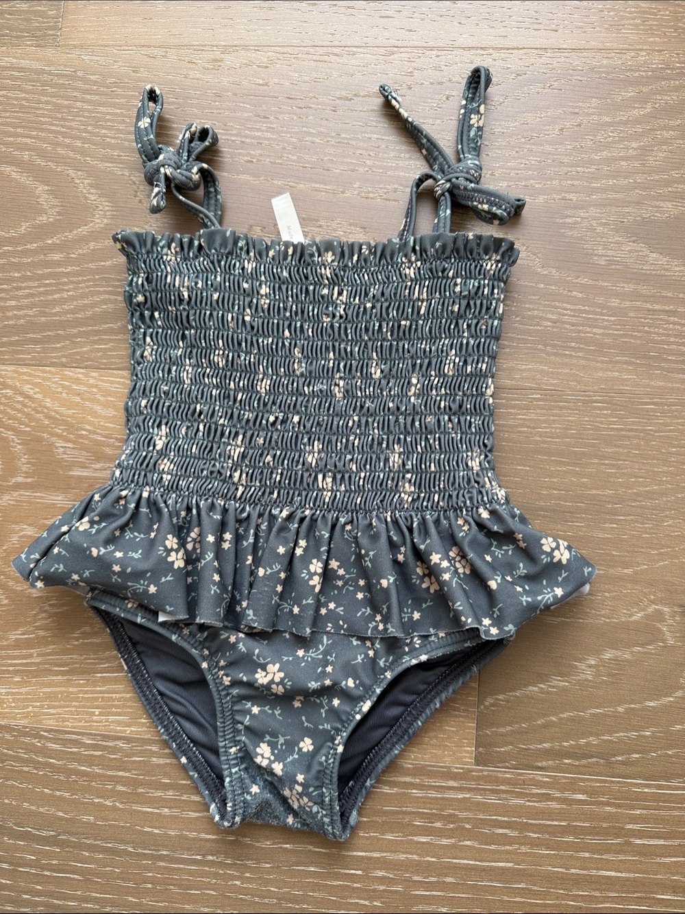 Rylee + Cru Dark Green Floral Smocked Ruffle One-Piece Swimsuit